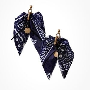 Free People Ariana Ost Mae Scarf Dangle Earrings Blue Bandana Gold Tone NWT